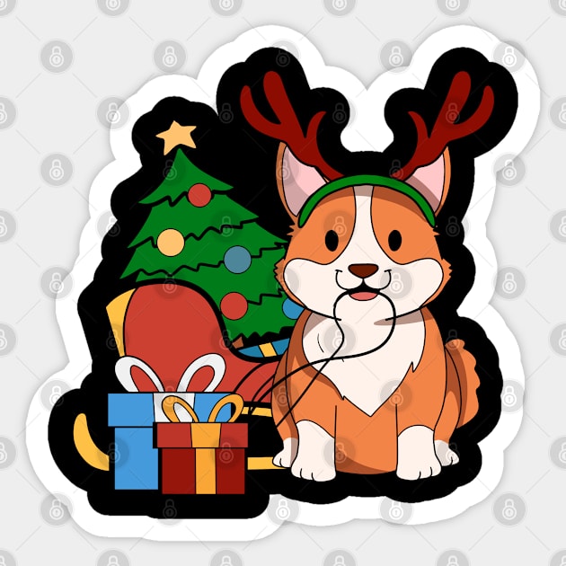 Corgi Dog reindeer gift and sleigh Christmas Shirt for dog lovers Sticker by TheBeardComic